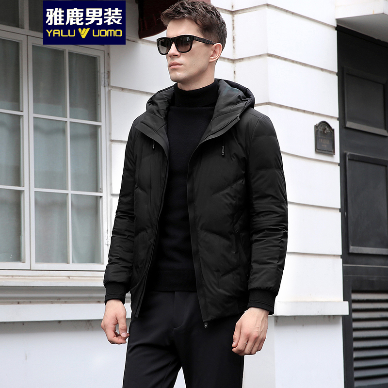 雅鹿男装羽绒服男短款冬季青年连帽商务休闲外套时尚保暖上衣S46EDYA09608