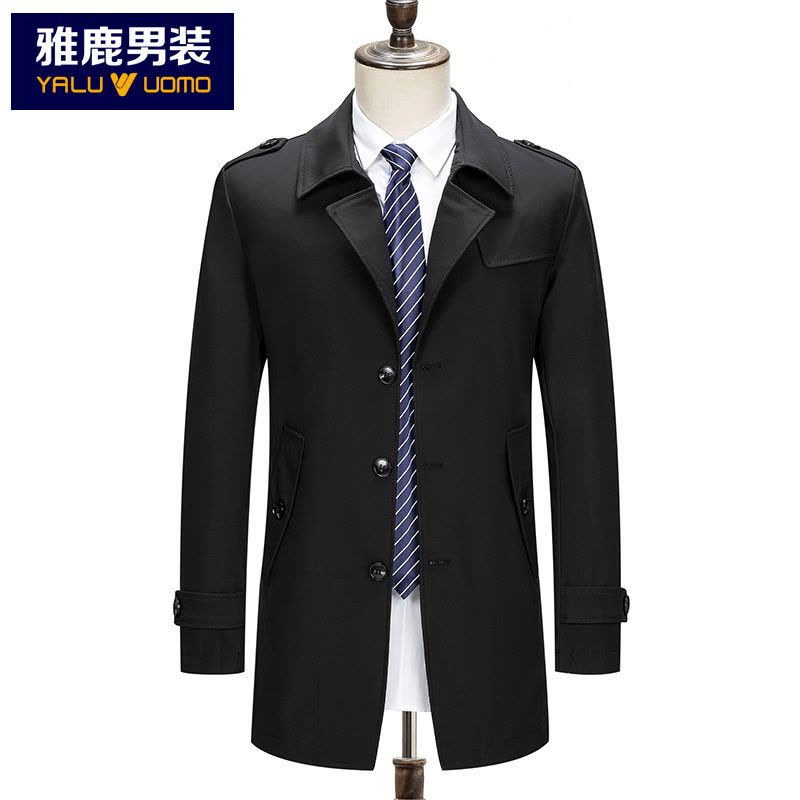 雅鹿男装风衣男新品商务休闲翻领单排扣中长款男士风衣外套A14409919图片