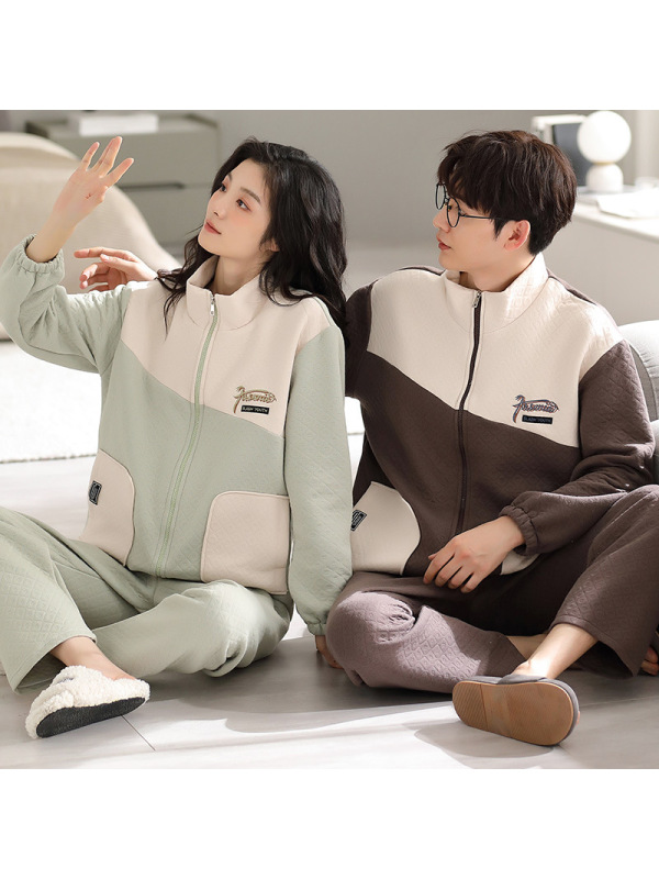 情侣睡衣女春秋冬季棉质长袖长裤氛围感一男一女男士家居服套装
