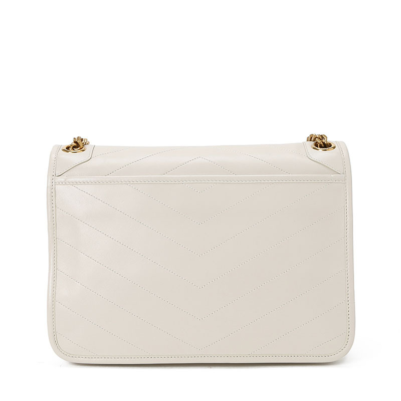 预售 圣罗兰YSL NIKI 口盖包中号 字母LOGO光面皮 褶皱皮 女士单肩包498894金链银链
