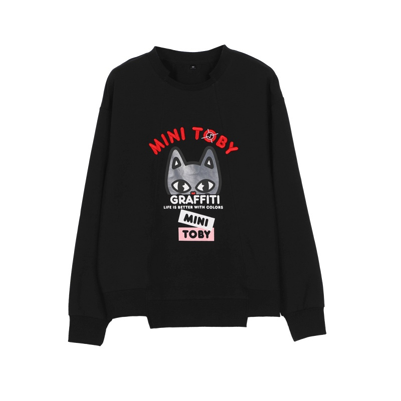 a02新款时尚不规则拼接字母飘带卡通印花潮卫衣女DTU5AA051KT
