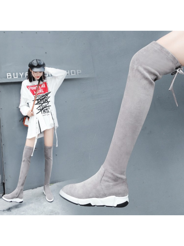 格瑞迪欧 羊皮内增高过膝弹力长靴2018秋冬季厚底坡跟骑士靴女高筒瘦瘦靴子832