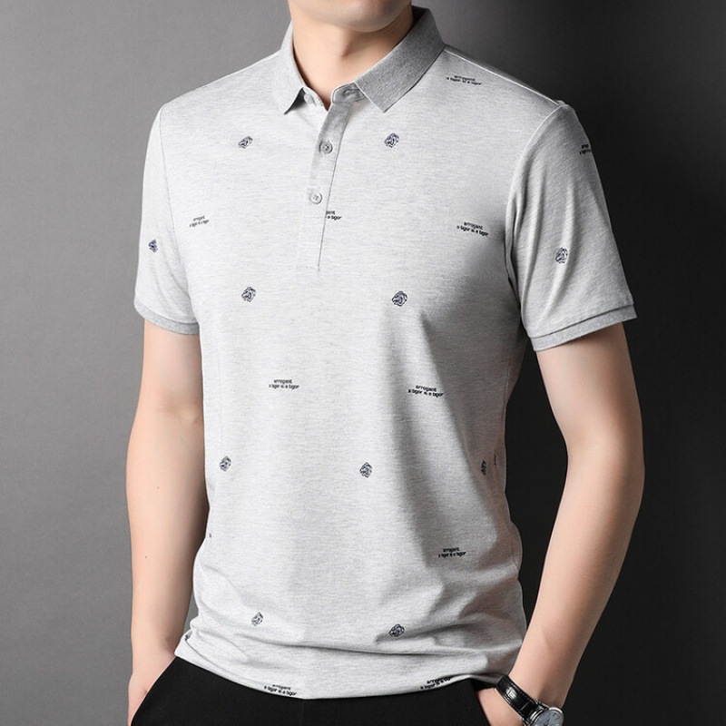 男士短袖t恤夏季男式中青年翻领含桑蚕丝时尚潮流短袖棉t恤polo衫