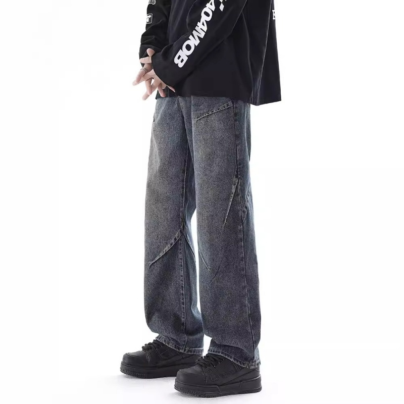 男美式春秋季牛仔裤子高街显瘦休闲长裤百搭宽松直筒复古阔腿男裤
