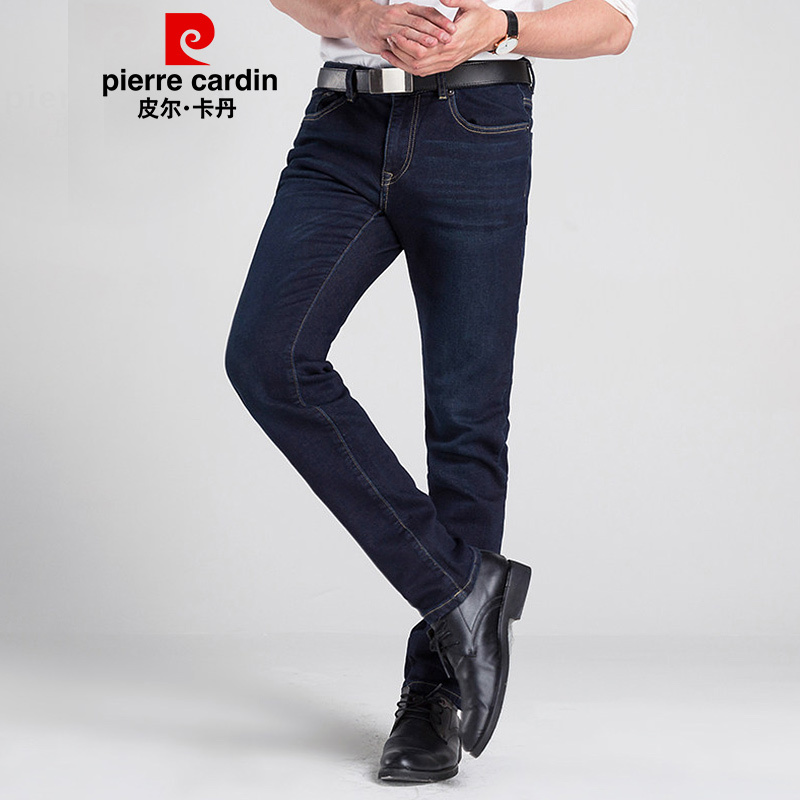 皮尔卡丹（pierre cardin）牛仔裤男 2018秋冬新款 直筒修身柔软保暖舒适弹力商务休闲男士长裤