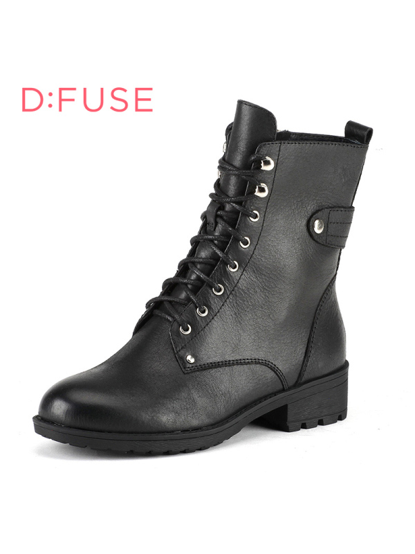 D：Fuse/迪芙斯冬牛皮圆头中跟马丁短靴女鞋DF54115145
