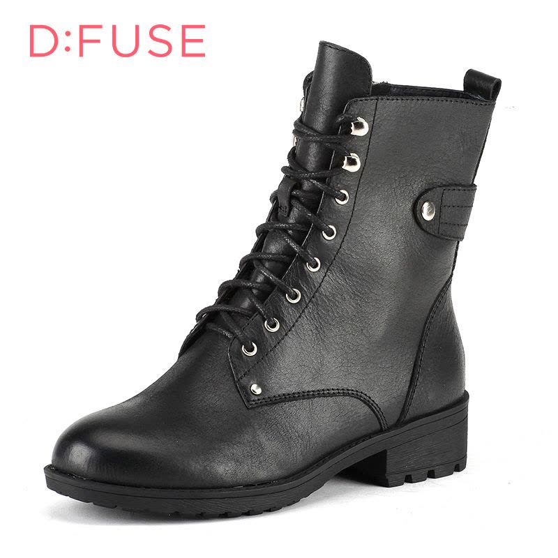 D：Fuse/迪芙斯冬牛皮圆头中跟马丁短靴女鞋DF54115145图片