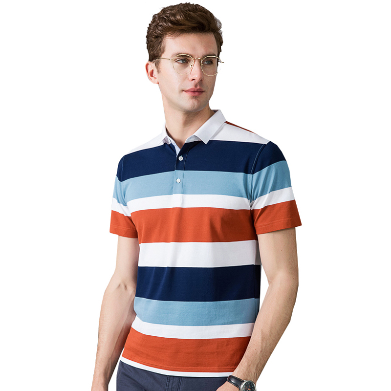 雅鹿男士短袖t恤2019夏季新款青年翻领条纹棉polo衫半袖t恤衫