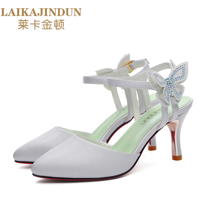 莱卡金顿LAIKAJINDUN包头凉鞋百搭中跟细跟高跟鞋女鞋子6245