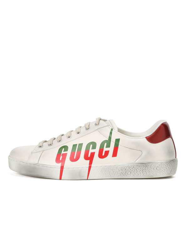 古驰GUCCI Ace 脏脏鞋 油漆光面皮576137红绿尾 男士低帮鞋运动鞋