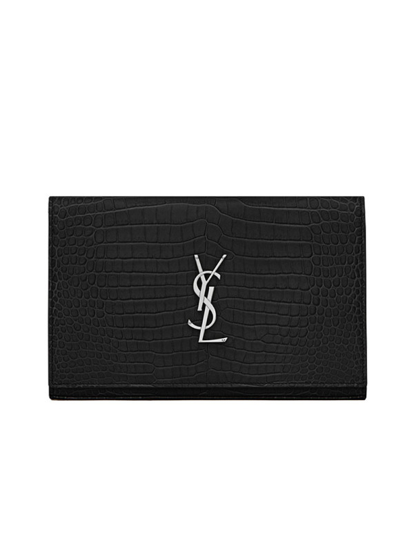预售 圣罗兰YSL MONOGRAM 信封包 字母LOGO鳄鱼压纹 女士单肩包 377829 银链