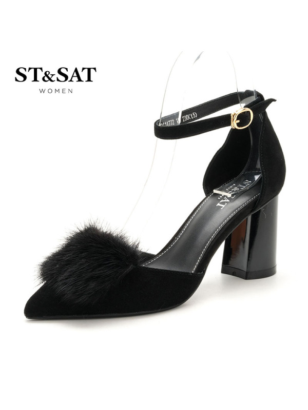 St&Sat/星期六羊反绒舒适浅口粗跟毛毛鞋女鞋SS72114772
