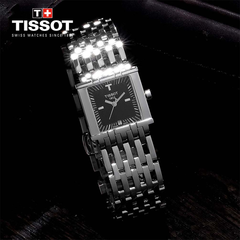 天梭(TISSOT)瑞士手表 海浪系列日历窗格方形表盘条形刻度钢带女士石英表T02.1.181.51
