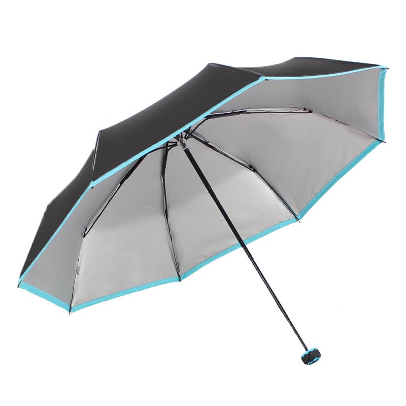 天堂伞 UPF50+双层防晒不沾水（银内）三折加固小黑伞晴雨伞太阳伞 湖蓝边 30048