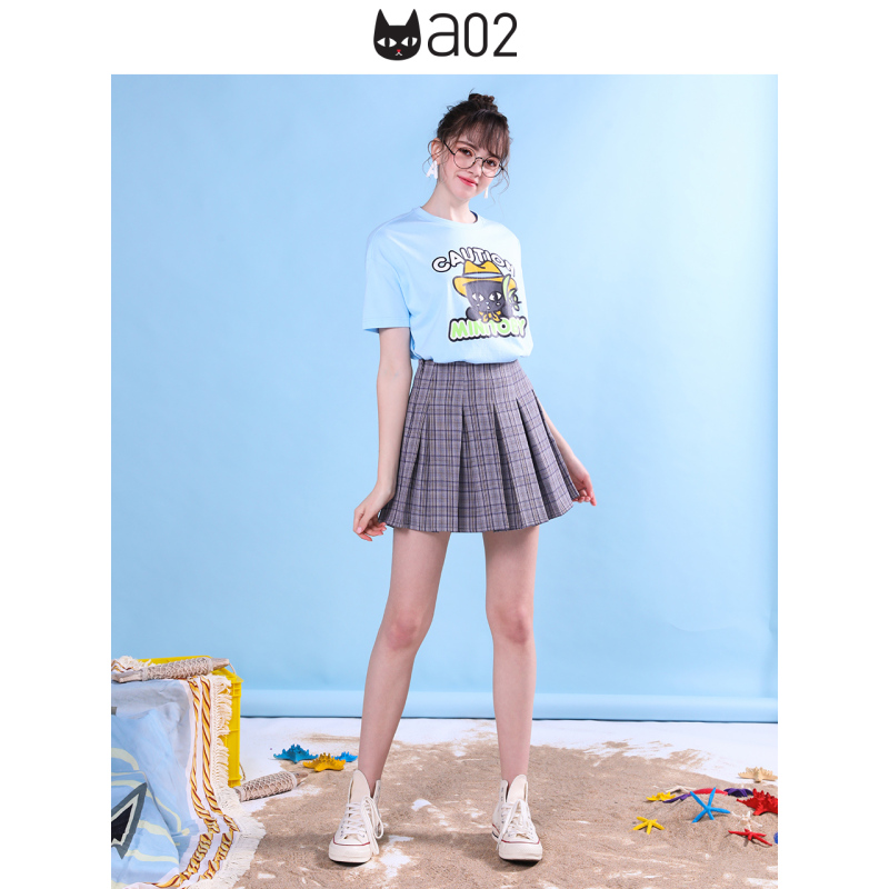 a02新款2020潮流学院风百褶裙A字裙格子半身裙女DTV2C0411SK