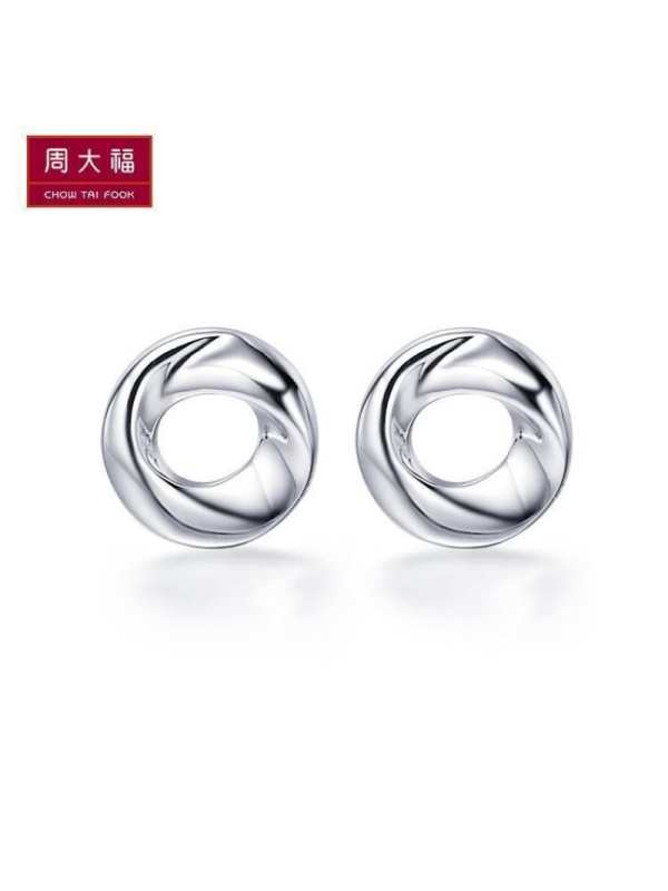 schl-周大福珠宝首饰漩涡光身波纹925银耳钉