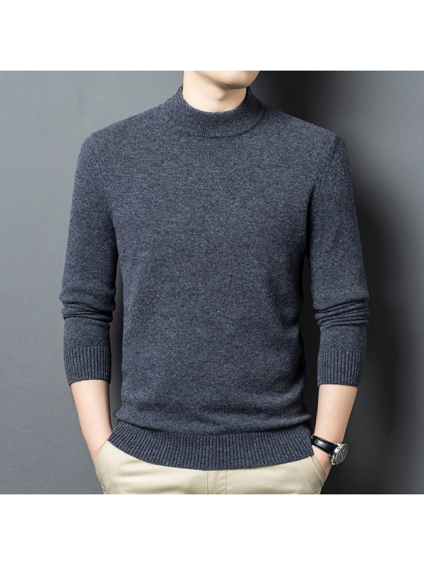 全毛加厚435克半高领男士羊毛衫冬季100纯羊毛保暖打底毛衣男
