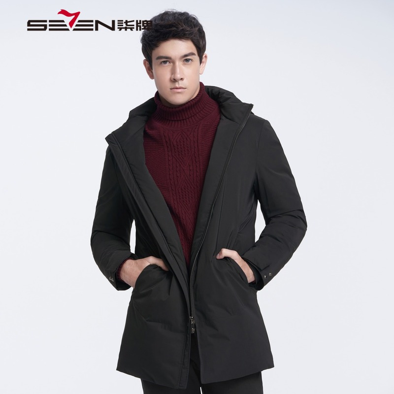 柒牌SEVEN男装白鸭绒羽绒服商务休闲中长款保暖连帽2018冬季新品中青年115K28150