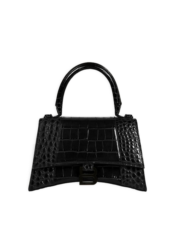 预售 巴黎世家BALENCIAGA HOURGLASS 沙漏包小号 B扣鳄鱼压纹593546黑扣 女士手提单肩斜挎包