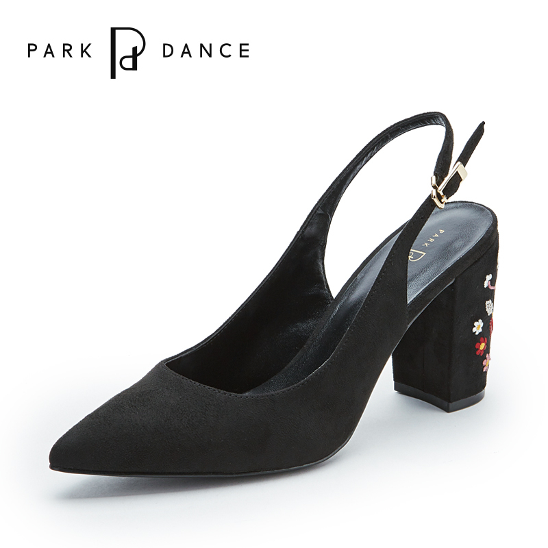 park dance反绒女鞋 花鸟刺绣 复古单鞋粗跟舒适女高跟鞋