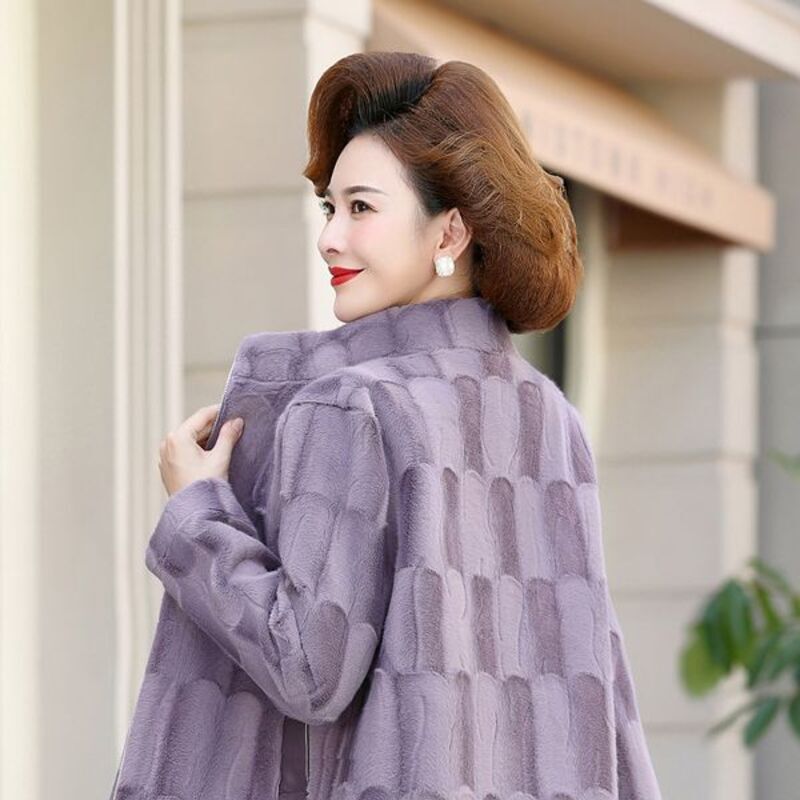 妈妈装外套时尚洋气中年女士秋冬仿水貂绒上衣中老年冬装