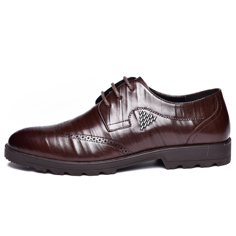 金猴jinho时尚商务休闲牛皮手抓皮纹路布洛克办公室系带男士低帮皮鞋