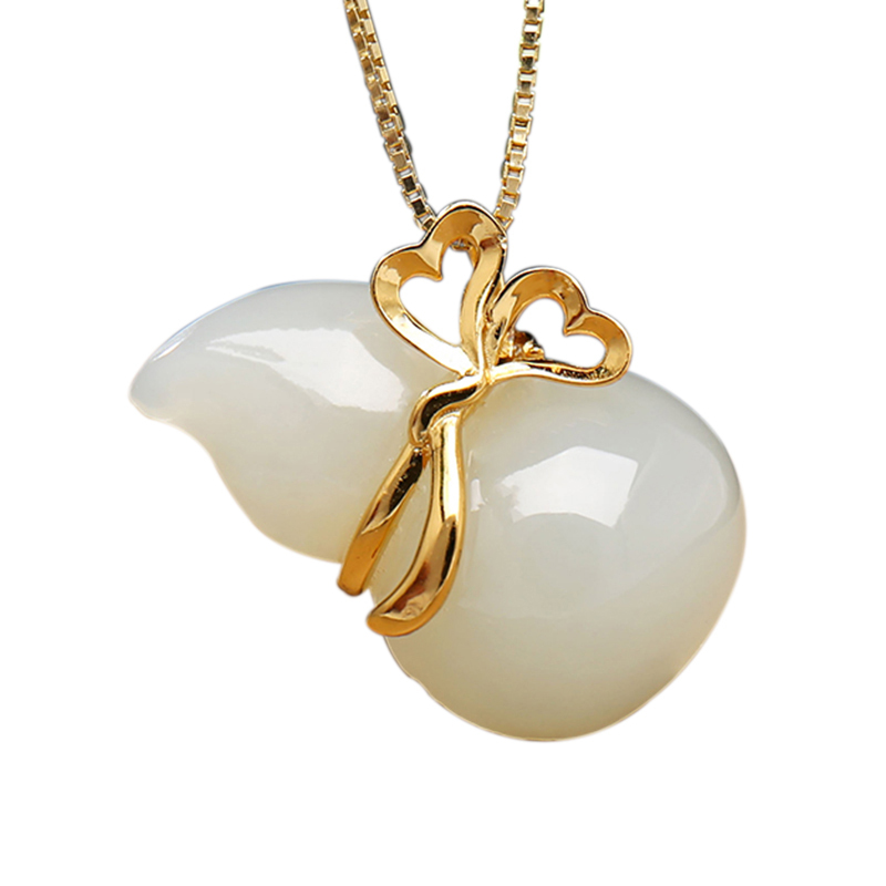 印象眸s925银镶和田玉福禄吊坠银镶嵌白玉葫芦古风玉石挂件附送证书