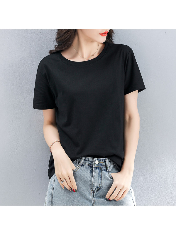 春夏季打底衫女韩版新款女式宽松纯色圆领短袖T恤女上衣女装