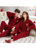 情侣睡衣女秋冬喜庆加绒加厚开衫法兰绒男士家居服新婚本命年红色