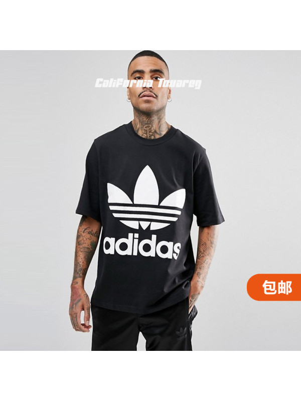 阿迪达斯adidas三叶草春季男子大logo圆领休闲短袖T恤BK7175