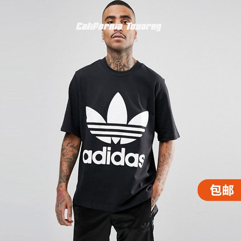 阿迪达斯adidas三叶草春季男子大logo圆领休闲短袖T恤BK7175图片