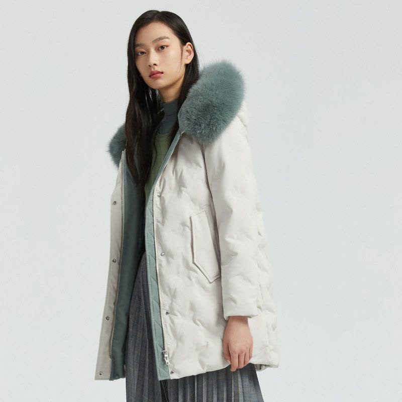波司登2020新款狐狸毛领中长款羽绒服莫兰迪色简约H版B00145136图片