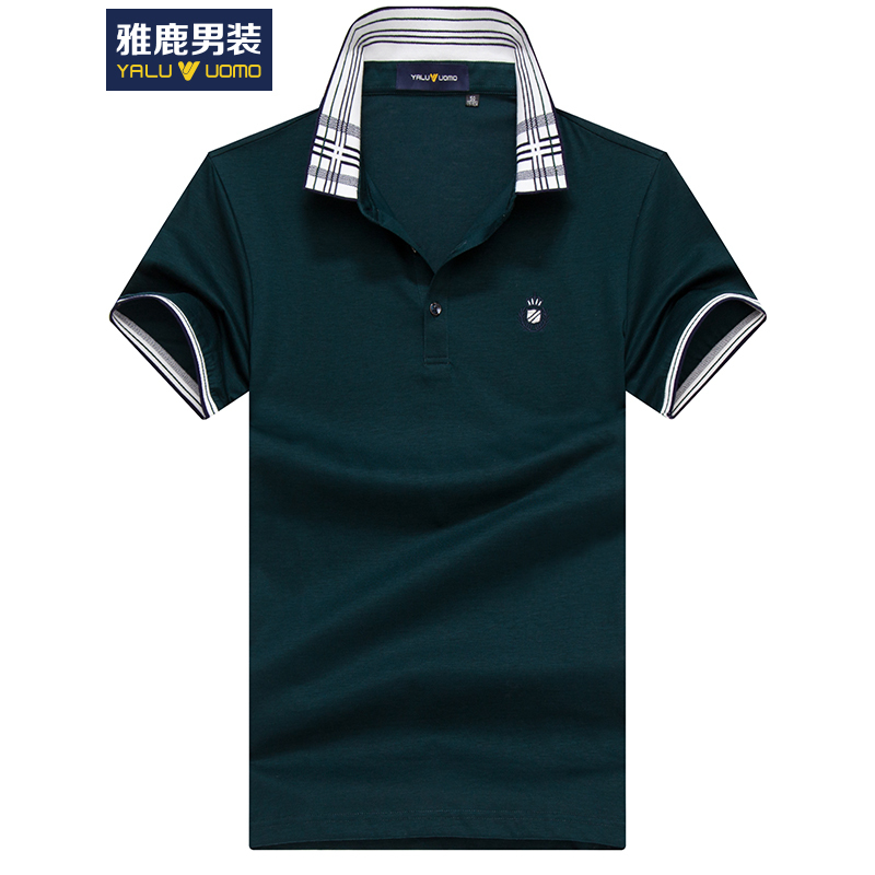 雅鹿男装短袖t恤男翻领休闲纯色polo衫2018新款棉质男士半袖体恤6838