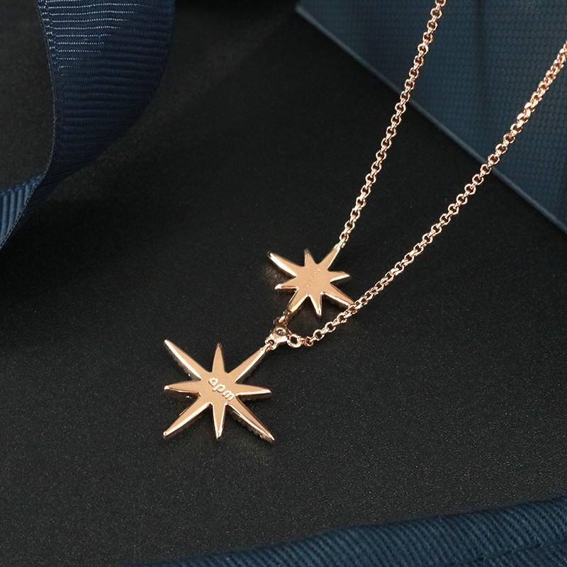 apmmonaco玫瑰金色925银双流星项链女送恋人rc3351ox