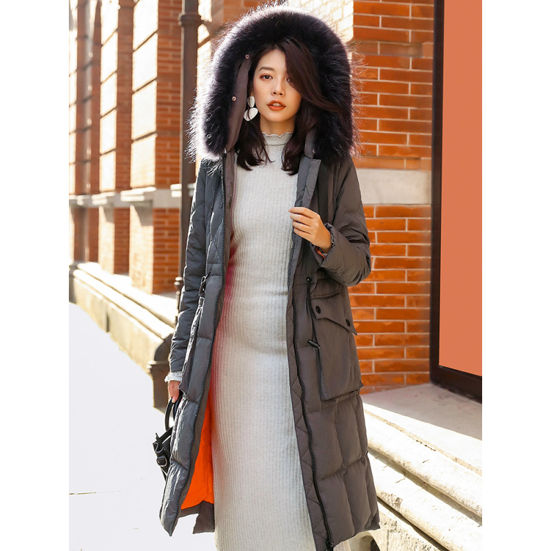冰洁2018新款女中长款貉子毛领羽绒服厚款防寒时尚冬天外套女J80141030