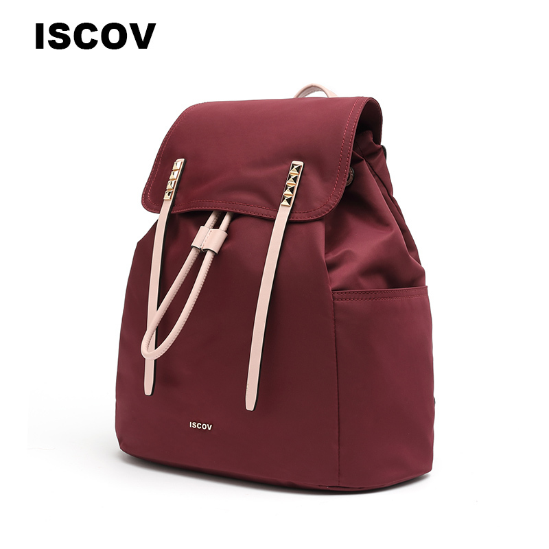 ISCOV休闲尼龙双肩包时尚撞色防泼水大容量背包