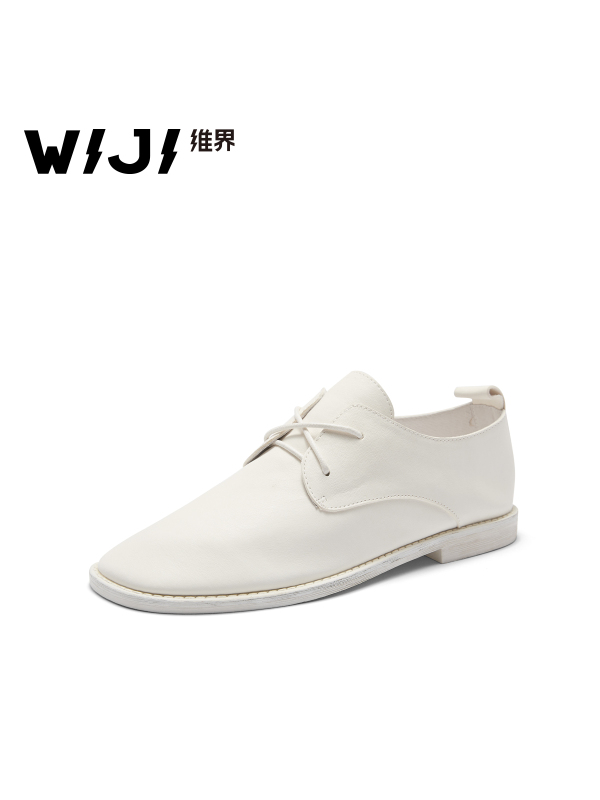 WIJI2018春季新款小皮鞋女英伦风休闲低跟单鞋平底韩版简约小白鞋