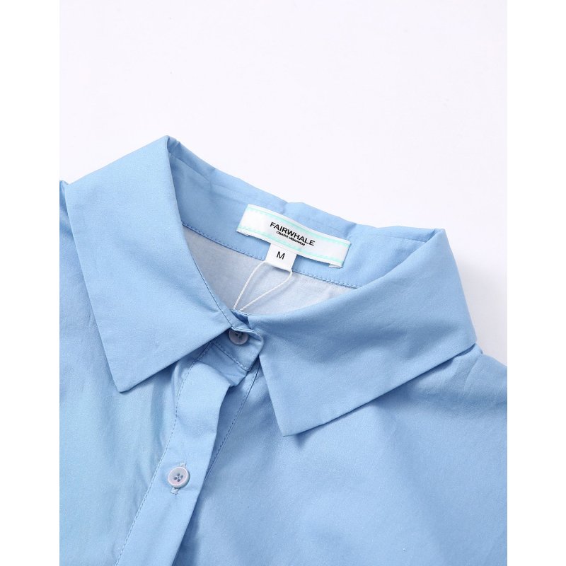 马克华菲女装2018春夏新品开拼接撞色翻领女式短袖衬衫