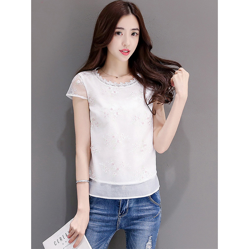 丝柏舍夏装女装圆领短袖纯色套头雪纺衫视频