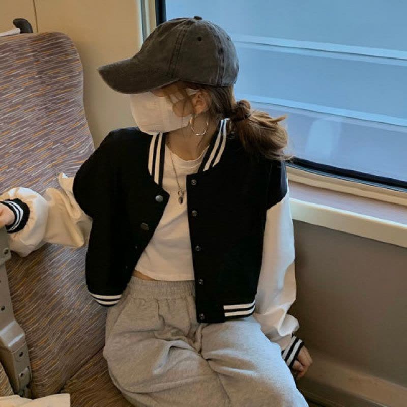 秋冬季短款棒球服长袖单排扣外套女装新款小个子美式高街ins图片