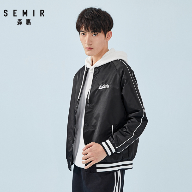 semir森马2019流行外套男撞色条纹休闲夹克衣服春秋运动男士棒球服