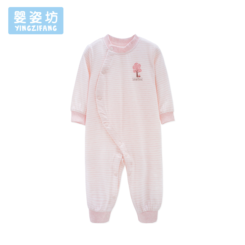 秋季新品男童女童休闲时尚韩版英伦条纹立领前开扣连体衣