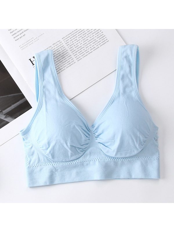 中老年大码无缝零束缚无钢圈睡眠文胸 无痕瑜伽双层运动背心女bra