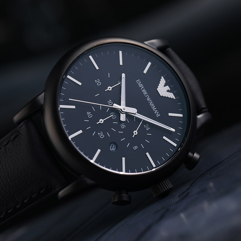 阿玛尼手表欧美品牌男表黑色商务皮带手表男时尚三眼石英表ar1970