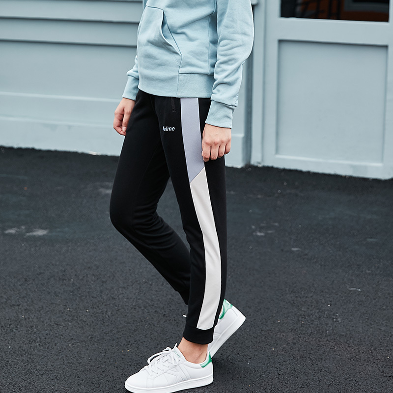 KELME/卡尔美 拼色系带新款女士休闲长裤舒适透气时尚针织长裤