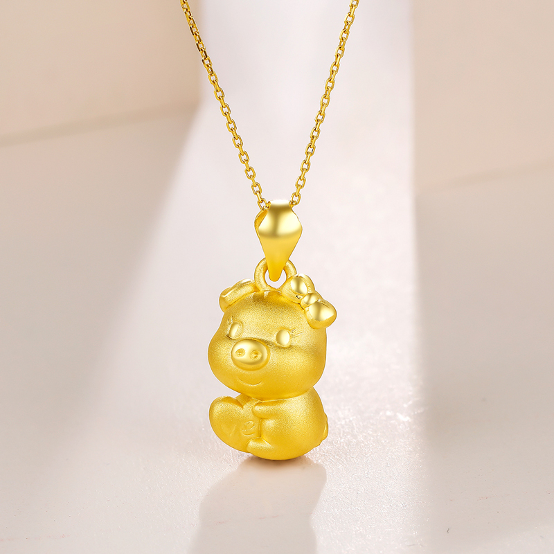 周六福(ZHOULIUFU) 珠宝黄金吊坠爱意满满小猪情侣3D硬金吊坠 定价AD044066