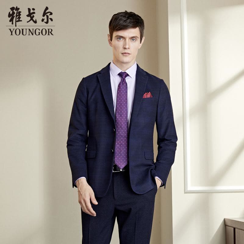 Youngor/雅戈尔男装时尚都市化纤面料 修身剪裁 优雅素色藏青西服014FIY图片