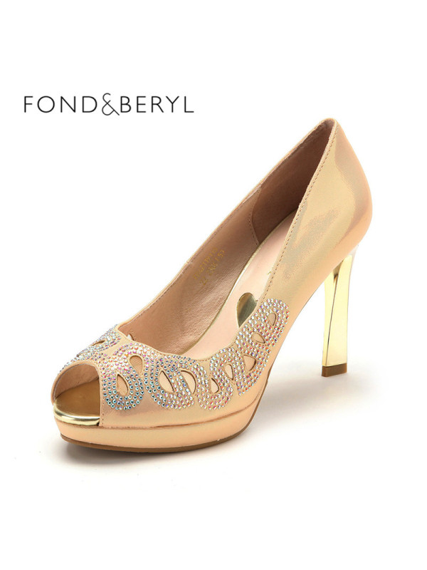 Fondberyl/菲伯丽尔PU面高跟细跟浅口镂空鱼嘴鞋FB42119115