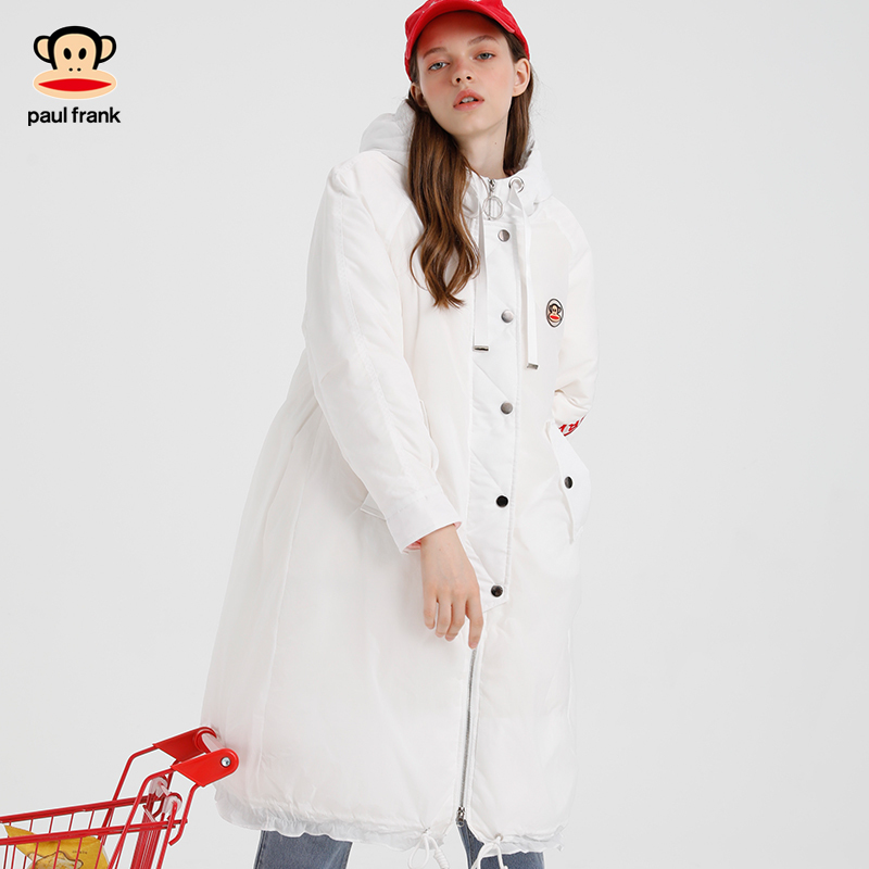 PaulFrank/大嘴猴冬季羽绒服女韩版连帽加厚中长款大衣X 白色 S