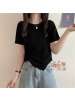 设计感不规则下摆短袖T恤女夏短款打底衫女休闲纯色上衣女装